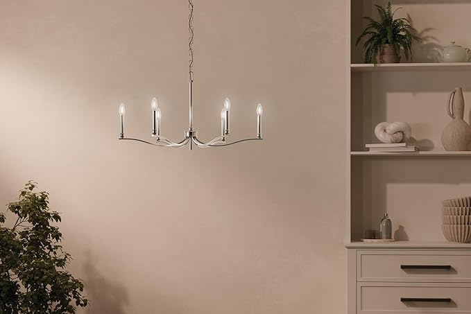 Kichler Malene 6-Light Chandelier, Updated Traditional Light in Polished Nickel, Sloped Ceiling Compatible, for Foyer, Dining Room, Living Room or Bedroom (17.75" x 32"), 52695PN