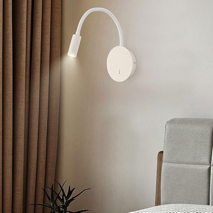 Bedside Reading Light Modern Wall Lamp, Hardwired Wall Sconce with Switch, LED Headboard Lighting Fixture, Flexible Gooseneck Wall Lights for Bedroom Office Studio Hotel
