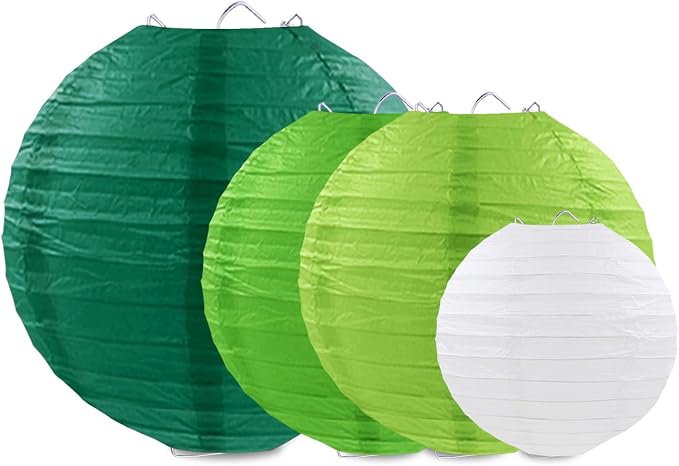 Green Paper Lanterns Party Decorations, Round Hanging Lanterns for Jungle Safari Party Supplies St. Patricks Day Decoration (12 PCS)