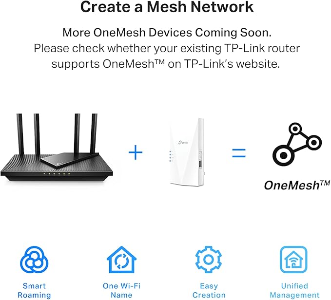 TP-Link AX1500 WiFi Extender Internet Booster(RE500X), WiFi 6 Range Extender Covers up to 1500 sq.ft and 25 Devices,Dual Band, AP Mode w/Gigabit Port, APP Setup, OneMesh Compatible