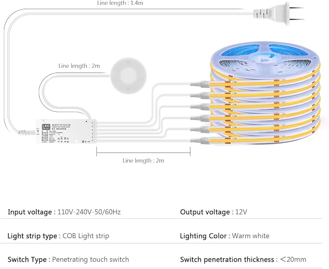 LED Under Cabinet Lighting Kit 6PCS 12V COB LED Strip Lights with 36W Adapter 1M/3.3FT Penetrable Wood Touch Dimmable Led Strip 3000k Flexible LED Cabinet Lights for indoor Kitchen ,Book Shelf, Closet
