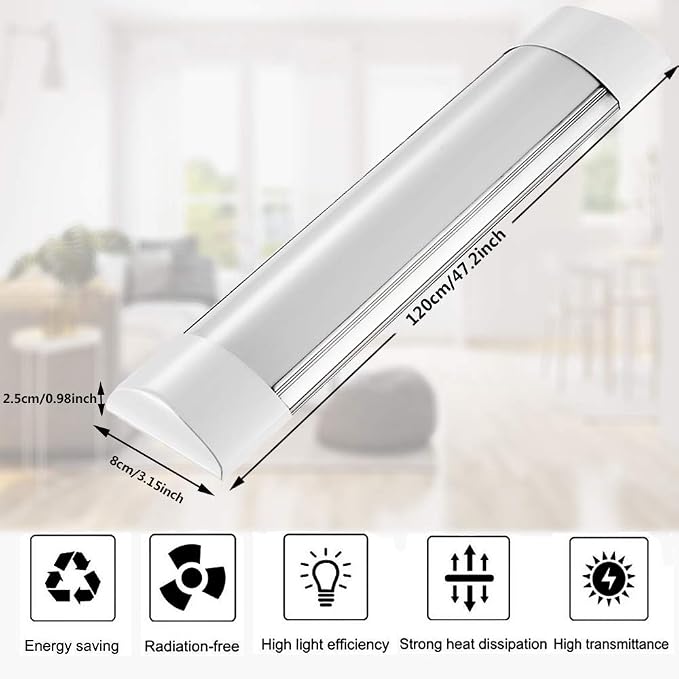 Sararoom 10Pcs 4FT LED Shop Light Fixture 40W LED Tube Light, 4800lm, 6500K Cold White, 120cm 47.2inch LED Garage Closet Light Ceiling Light for Office Home Basement, No Plug, No Ground Wire