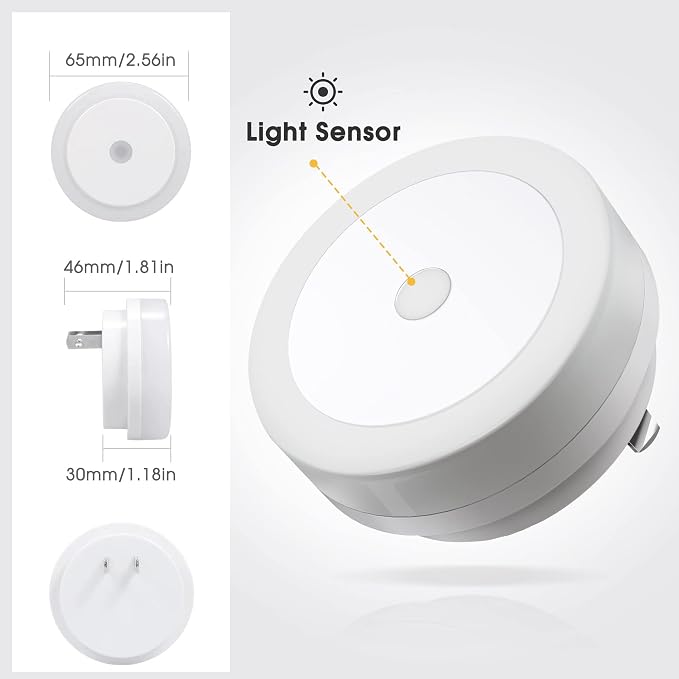 LED Night Lights Plug into Wall [2 Pack] Light Sensors | Night Light for Kids Room, Baby Night Light, Bathroom NightLights, Stair Lights, Hallway Light, Warm White