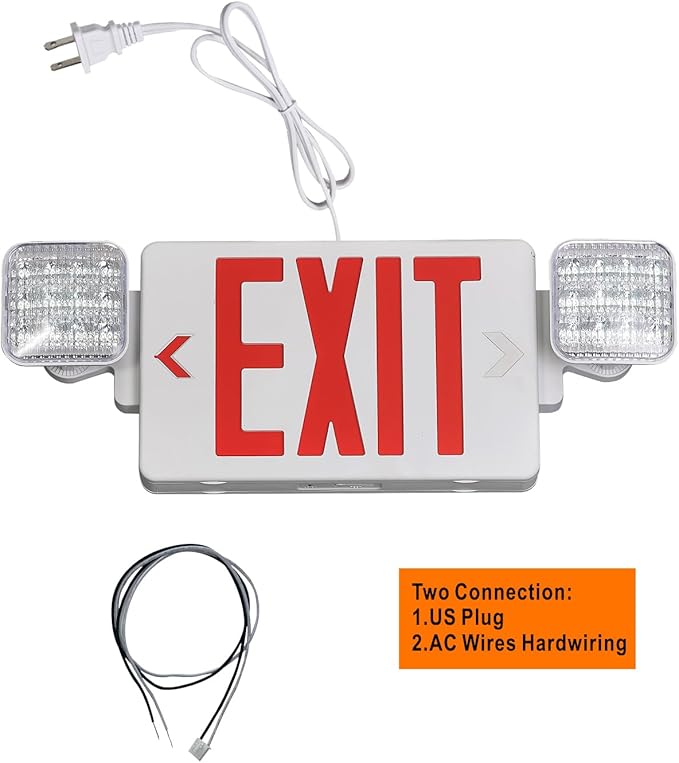 GZRUIYANG Exit Sign with Emergency Lights Red, LED Emergency Exit Light with Battery Backup, UL 924 Certified, AC 120V, Commercial Emergency Lights Combo with Plug, Red