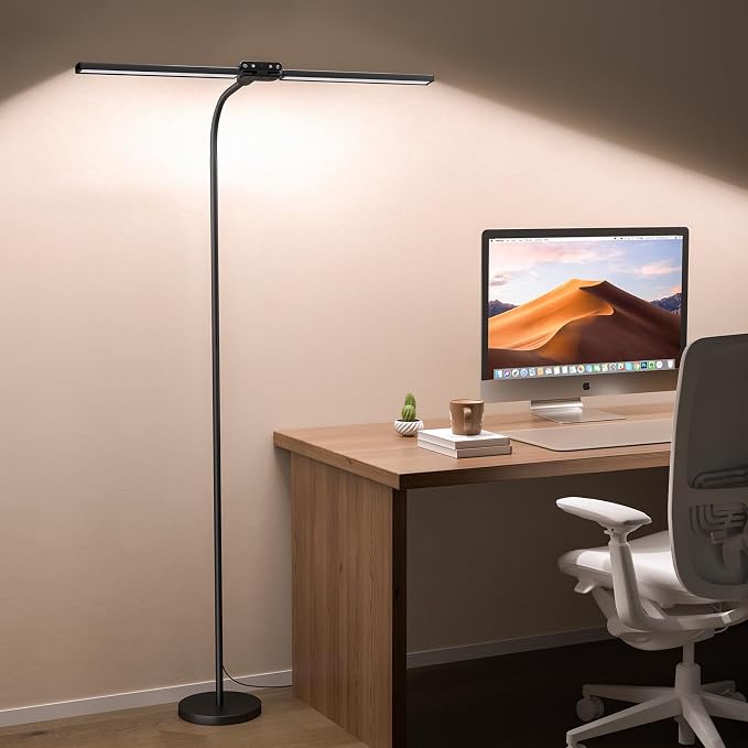 LED Floor Lamp, 24W Dual Head Dimmable Standing Lamp with Remote & Touch Control, Adjustable Gooseneck, 3000K-6500K Modern Reading Lamp for Living Room, Bedroom, Office & Crafts