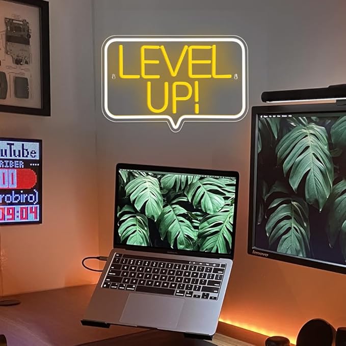 Level Up Neon Sign,Gaming Neon Light for Teens Room Decor, Arcade Games Victory Light Up Signs for Gamer Room Decor,for Teens, Boys, Gamer Gifts(16.73x10.62 inches)