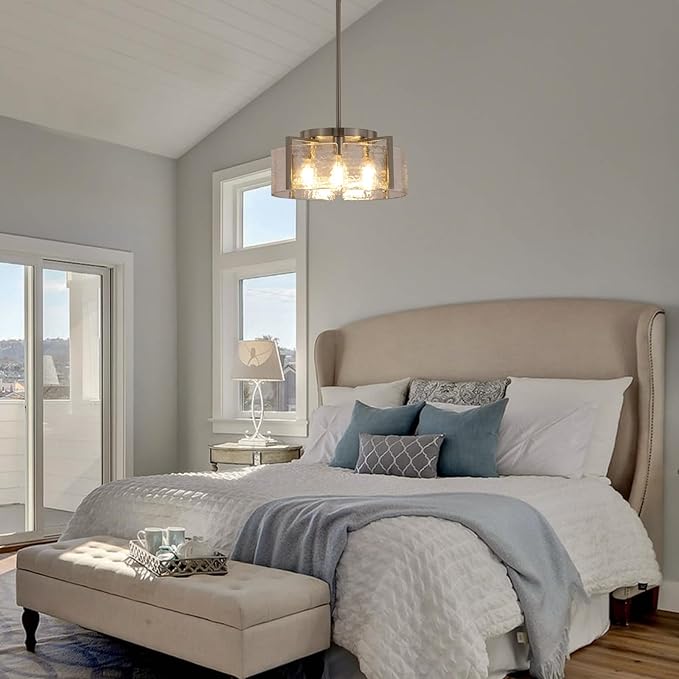 Nickel Chandeliers for Dining Room Light Fixture, 4 Light Entryway Light Fixture, Adjustable Pendant Lights Kitchen Island Modern Farmhouse Kitchen Foyer Chandelier for Entryway, Bedroom, Bathroom