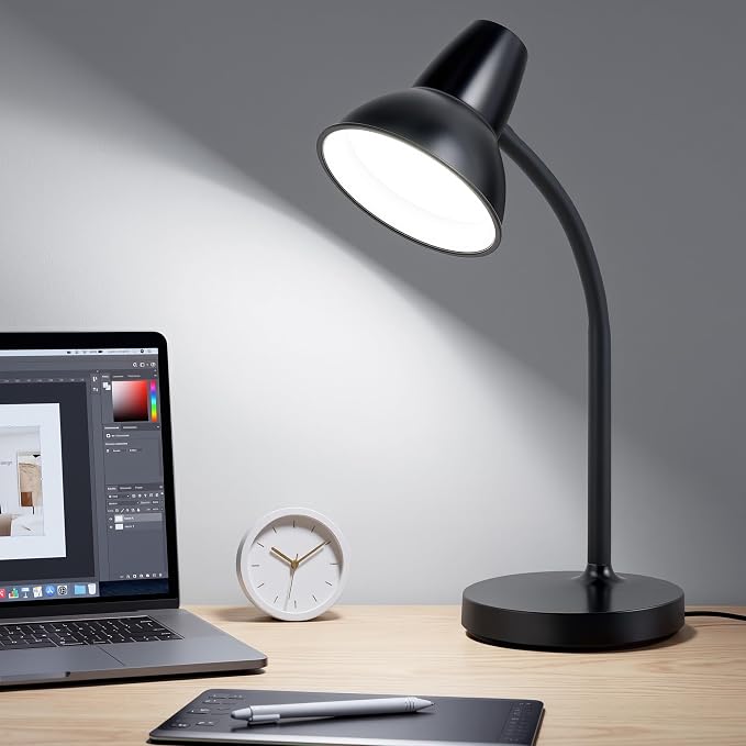 LED Desk Lamps for Home Office, Flexible Gooseneck Eye-Caring Study Lamps | Energy-Saving Desk Light, Anti-tip Heavy Duty Bedside Reading Light, Desk Lamps for College Dorm, Home Office, with 1.6m Cord