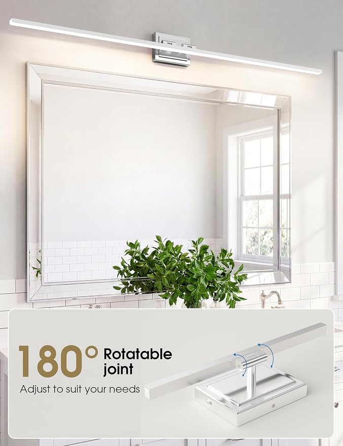VOLISUN Modern Bathroom Vanity Light 55 inch, Rotatable, 36W Dimmable 5CCT Led Bathroom Light Fixture Over Mirror, Chrome Vanity Light for Bathroom Mirror Cabinets-ETL Certificated