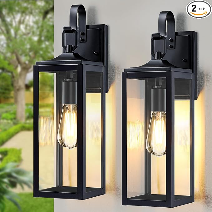 18'' Large Outdoor Wall Lights 2 Packs, Black Exterior Lighting Fixtures | Modern Outside Lights for House, Waterproof Outdoor Lighting Wall Sconce Lanterns for Porch, Garage, Farmhouse, Front Door