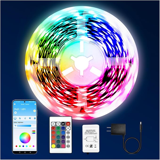 Led Lights for Bedroom 110FT (1 Roll), RGB Color Changing Led Strip Lights | Smart APP and IR Remote Control / Music Sync Color Change / Room Decoration / Party Festival Décor