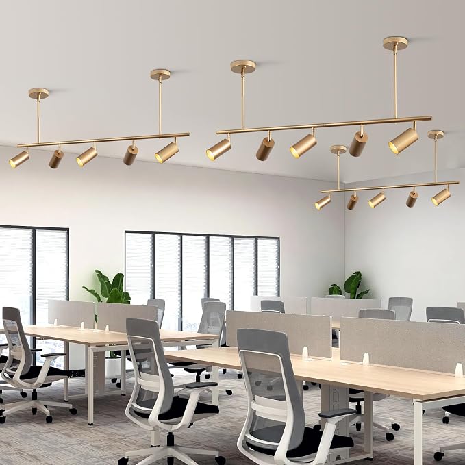 5-Light LED Track Lighting Kit Gold Track Light Flexibly Rotatable Light Head Modern Spot Lighting for Kitchen Living Room Dining Room Bedroom Closet Bar