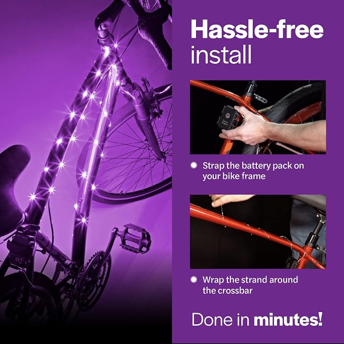 Brightz CosmicBrightz LED Bike Frame Rope Light - 6.5-Foot String Rope - Battery-Powered with On/Off Switch - Ultra Bright Color Keeps Your Ride Fun and Safe for Kids, Teens, & Adults