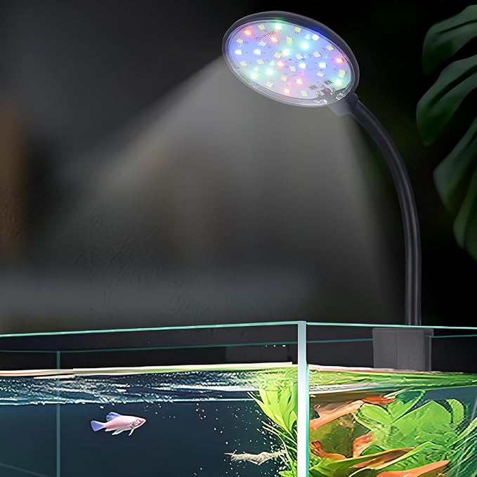7W LED Small Aquarium Light, Betta Fish Tank Light for 1-5 Gallon, Kyymentto Clip on Fish Tank Light, Mini Aquarium Light with Adjustable Brightness, Nano Tank Light for Plants.