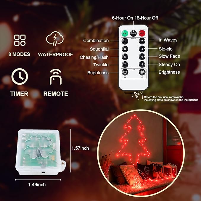 6 Pack Fairy Lights Battery Operated with Remote Timer 8 Lighting Modes,7ft 20 LED Waterproof Mini String Lights for Halloween Christmas Table Centerpieces Bedroom Decorations,Red