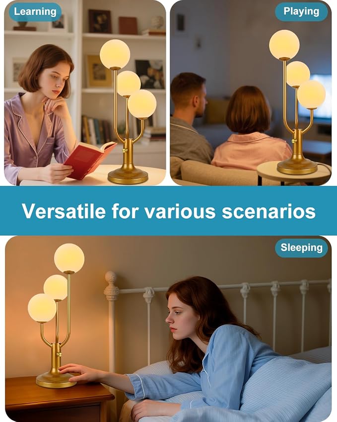 Globe Gold Table Lamp for Bedroom Gift Dimmable G9 Bulbs Included | Modern Round Ball Lamp Nightstand Desk Lamp Warmwhite Ambient Night Light Bedside Lamps for Living Room Party Home Decor Gift