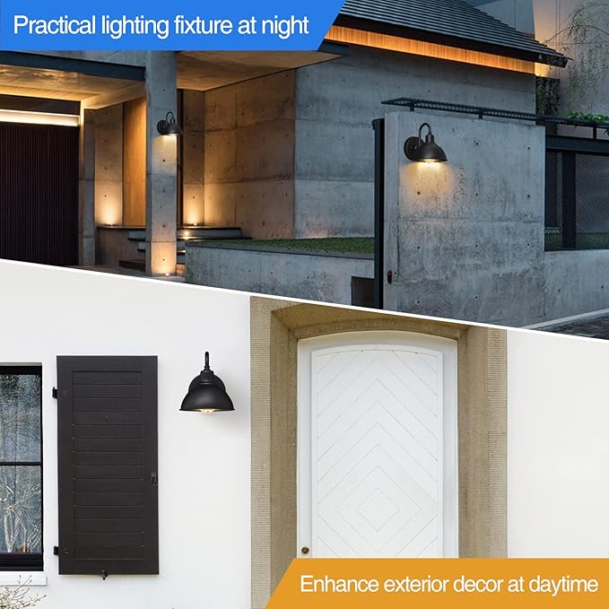 Barn Light Gooseneck Light, Small Farmhouse Outdoor Lighting | Black, 1-Light Outdoor Gooseneck Lighting, Farmhouse Wall Sconce, For Patio Porch Garage, 6.4" Diameter, 1pc, E26 Base