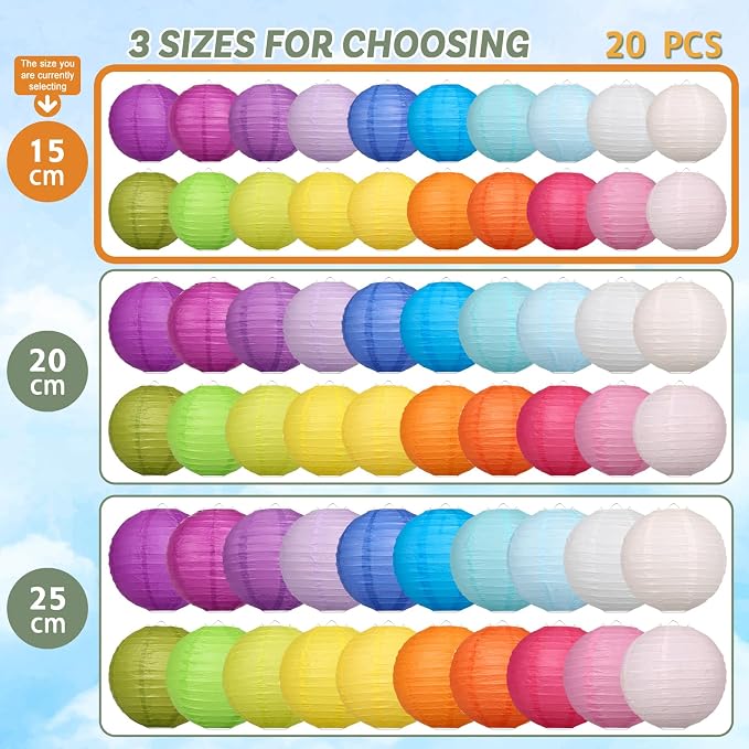 LIHAO 20PCS Multi-Color Paper Lanterns, 6 Inch | Decorative Hanging Chinese Japanese Lanterns Lamps for Home Decor, Parties and Weddings