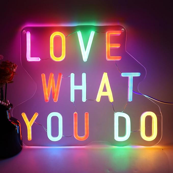 Love What You Do LED Neon Sign, Inspirational Wall Decor with Dimmable USB Powered Neon Light for Bedroom, Living Room, Office, Bar Decor Holiday Birthday Gift