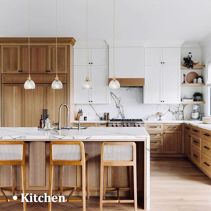 Pendant Light 2 Pack with Clear Tulip Glass Lmapshade, Brass Vintage Pendant Light Adjustable Hanging Light for Kitchen Island Dining Room Hallway
