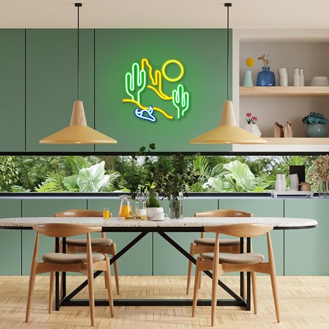 Desert Cactus Neon Sign for Wall Decor Desert Neon Light Sun LED Neon Sign Cactus Neon Light Up Sign for Bedroom Living Room Hotel Bar Scenic Area Decoration(13.7"*12.9")