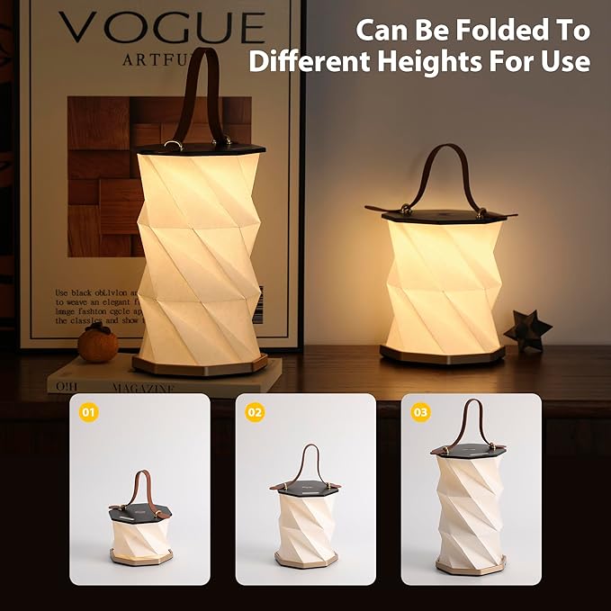 Mothers Day Gifts -Gift for Mom, Portable Folding Table Lamp - Dimmable, Collapsible Paper Lantern for Camping, Emergency & Home Decor, Gifts for Women(Black)