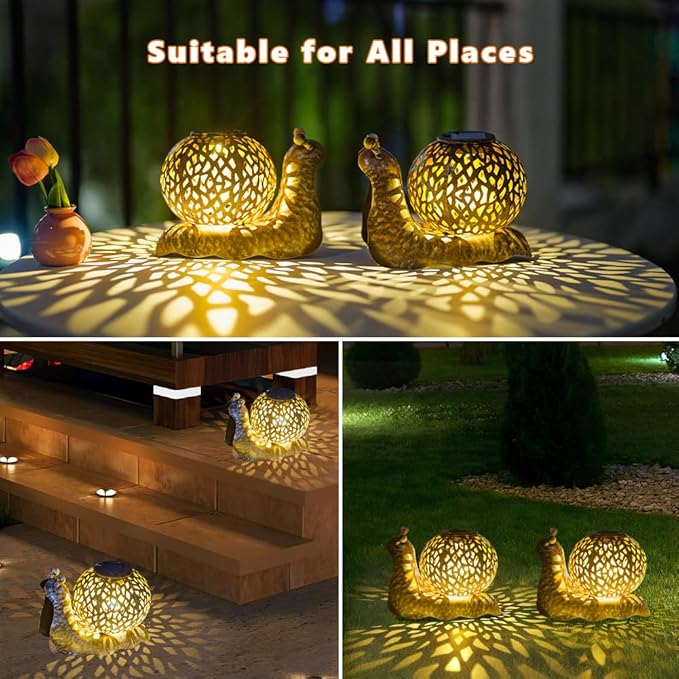 Solar Lanterns Outdoor Waterproof, 2 Pack Snail Garden Lights Staked Solar Powered Lanterns for Yard Patio Pathway, 2025 Gardening Lovers Mom Gifts