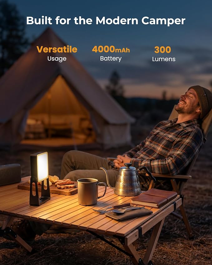 Rechargeable Camping Light Lamp, 2 Pack 4000mAh Dimmable LED Battery Powered Camping Lanterns with 360° Rotatable Stand, 2-in-1 Flashlight Emergency Lights for Home Power Outages, 3 Light Colors
