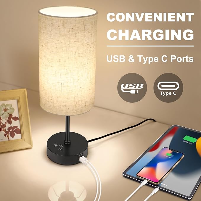 17Inch Table Lamp for Bedroom, Touch Control Bedside Lamp for Reading, 3 CCT & 7 RGB Color Changing, Dimmable Nightstand Lamp for Kids Room Living Room Office, Beige Shade