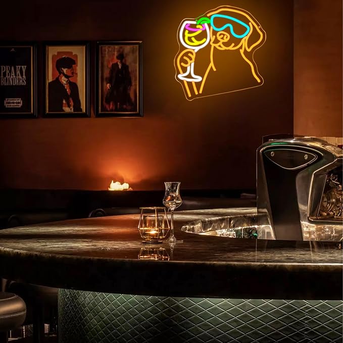 Dachshund Cocktail Neon Sign for Wall Decor Dog Drinking Cocktail Neon Light Bar Led Sign Pet Noen Light Sign for Bar Wine Cellar Dog Kennel Pet Store Decoration
