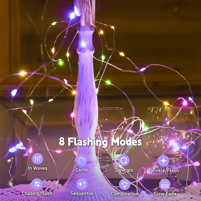 ZSJWL Rechargeable Fairy Lights with DIY Timer & 8 Modes, 16FT 50LED String Lights Battery Operated Indoor, Twinkle mini Lights for Bedroom Christmas Wedding Centerpiece Decor (Multicolor)