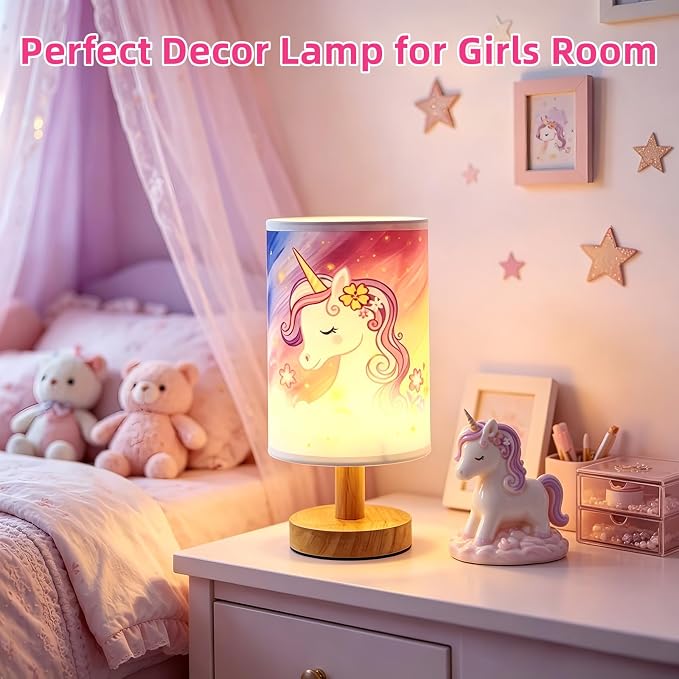 Unicorn Kids Bedside Table Lamp for Girls Bedroom 3 Color Dimmable Eye Caring LED Nightstand Lamp,Kids Night Light with LED Bulb,Cute Unicorn Room Decor Desk Lamp,Perfect Birthday Gifts for Girls
