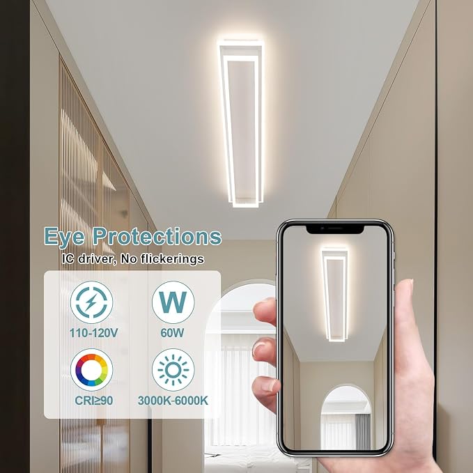 Dimmable Led Ceiling Light with Remote Control Modern Linear Flush Mount Ceiling Lighting Fixture Acrylic Long Ceiling Lamp for Living Room Kitchen Dining Room Hallway (White,39.3inch)