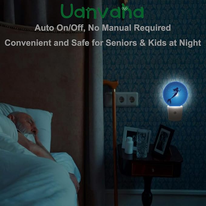Mermaid Plug-in Nightlight for Women Girls Gifts Blue Ocean Undersea Mermaid Night Lights Plug into Wall Dusk to Dawn Sensor LED 0.5W Energy Efficient