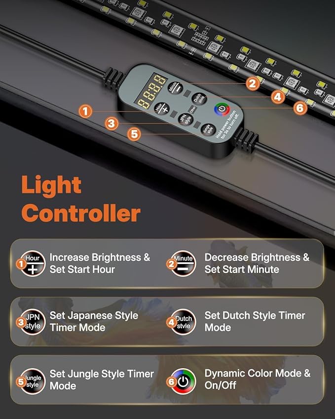 Pawfly Aquarium Light with Bluetooth for Plants, 12W 24 inch Full Spectrum Fish Tank Light for 24-44 inch Fish Tanks, Submersible LED Lights with App Control, Timer Modes & Adjustable Brightness