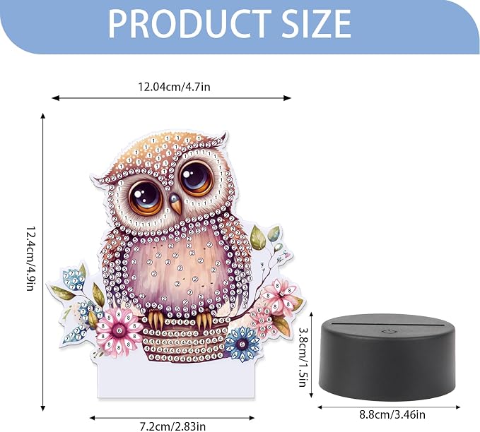 JISHSHAY Diamond Painting Night Light Diamond Art Table Lamps Gem Art LED Lights Gem Painting Desk Lamp Mosaic Kits for Adults DIY Kits for Adults Paint by Numbers, with Special Shaped Crystal, Owl
