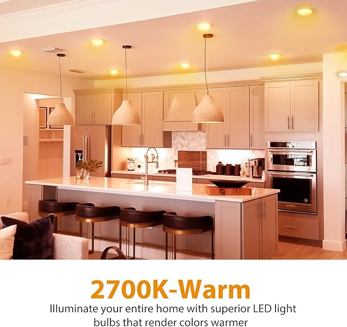 DAYBETTER BR30 Recessed Light Bulbs Equivelent 65W Dimmable Warm White 2700K, 12Pack 9W BR30 Indoor Flood Light Bulbs, E26 Base for Kitchen Bathroom, 120V