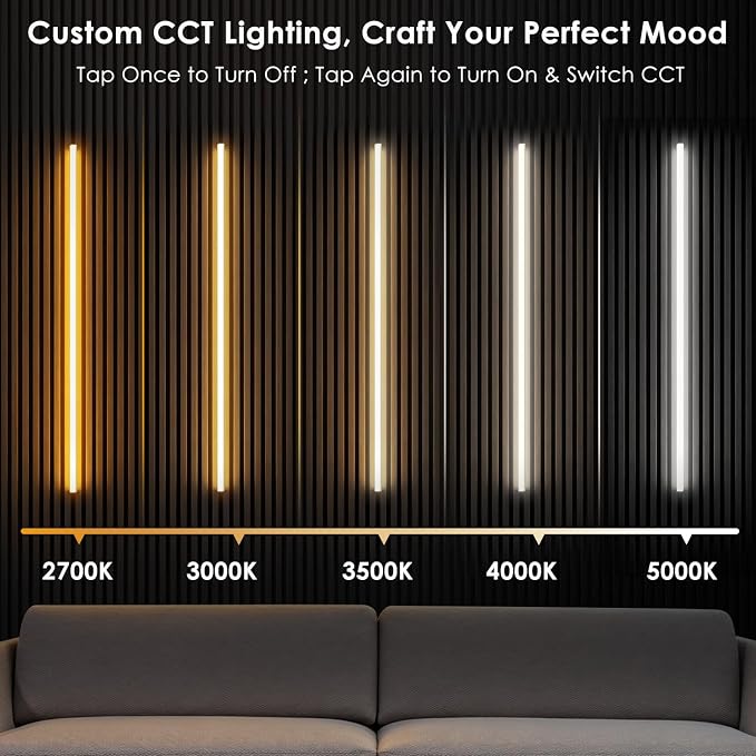 5CCT Wall Panel Lights 6PCS LED Light with 2700K-5000K Selectable | Touch Control, Stepless Dimmable, Self-Adhesive LED Lights for Wood Slat Wall Panels, WPC, Acoustic Panels & Home decor