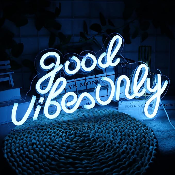 JFLLamp Good Vibes Only Neon Signs for Wall Decor Neon Lights Led Signs Suitable for Living Beer Bar Game Room Hotel Birthday Party Restaurant Christmas Unique Gift for Lover, 16.5 * 10 Inch(Azure)
