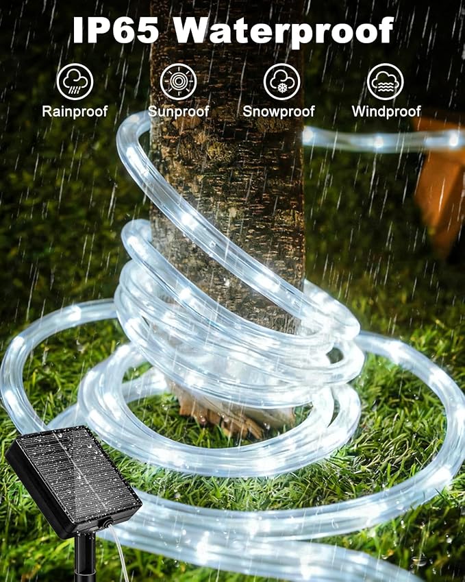 btfarm Solar Rope Lights, 120LED 46FT String Lights Outdoor Waterproof | 2 Pack 8 Modes, Timer Memory Function, Tube Trampoline lighting for Outside Garden Tree Christmas Yard Patio Decor,Cool White