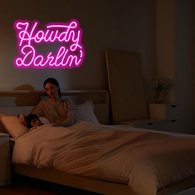 Howdy Darlin’ Neon Signs for Neon Sign,Dimmable Western Cowgirl Neon Light,Usb Powered for Man Cave Party Bedroom Bar Birthday Cowboy Lover Gifts(15.7 * 10.6in)