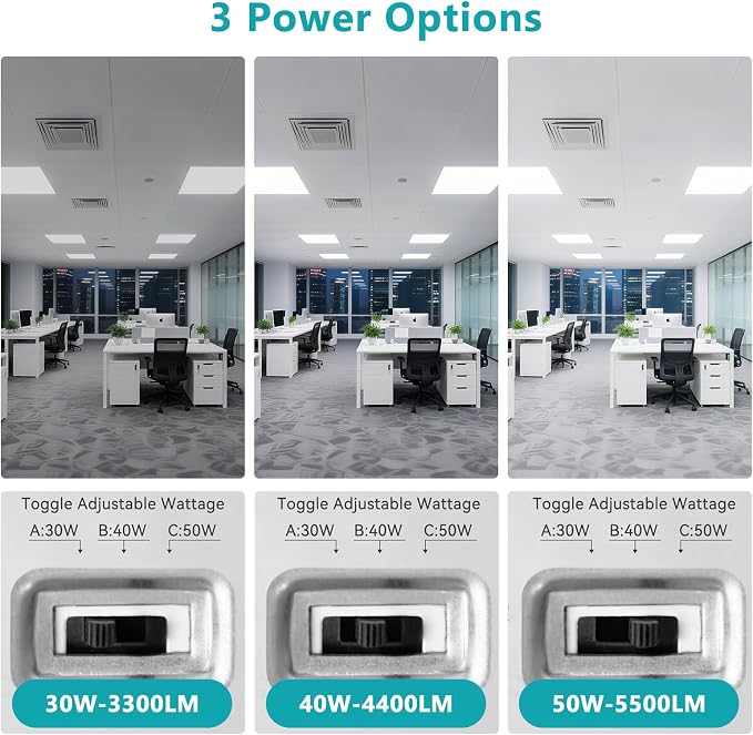 2x2 LED Flat Panel Light for Drop Ceiling 16 Pack | 0-10V Dimmable, 30W/40W/50W Selectable, 4CCT 3000K/4000K/5000K/6000K, Up to 5500LM, ETL Listed, 100-277V