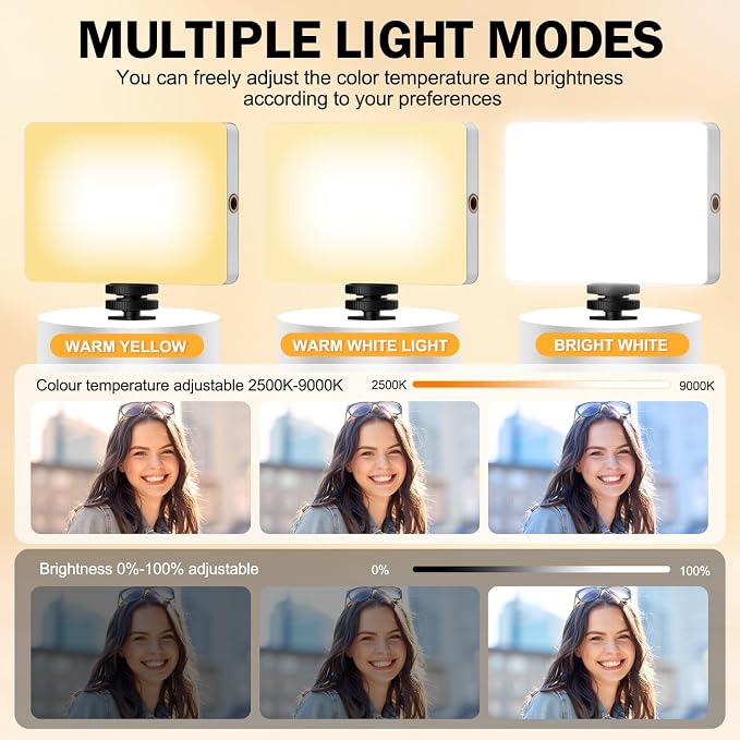120 LED Selfie Light for iPhone, Portable Phone Light with Clip & Camera Tripod Adapter - 5000mAh Rechargeable, 3 Lighting Modes, CRI 97+ for Video Recording, TikTok, Tripod Mount Rings