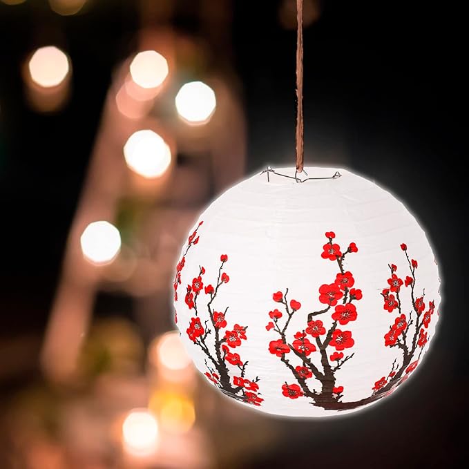 Tuanse 30 Pcs Chinese Japanese Paper Lanterns with LED Light, 2026 Chinese Lunar New Year Decoration Cherry Blossom Red Hanging Lanterns for Spring Festival Home Decor(12 Inch,Red)