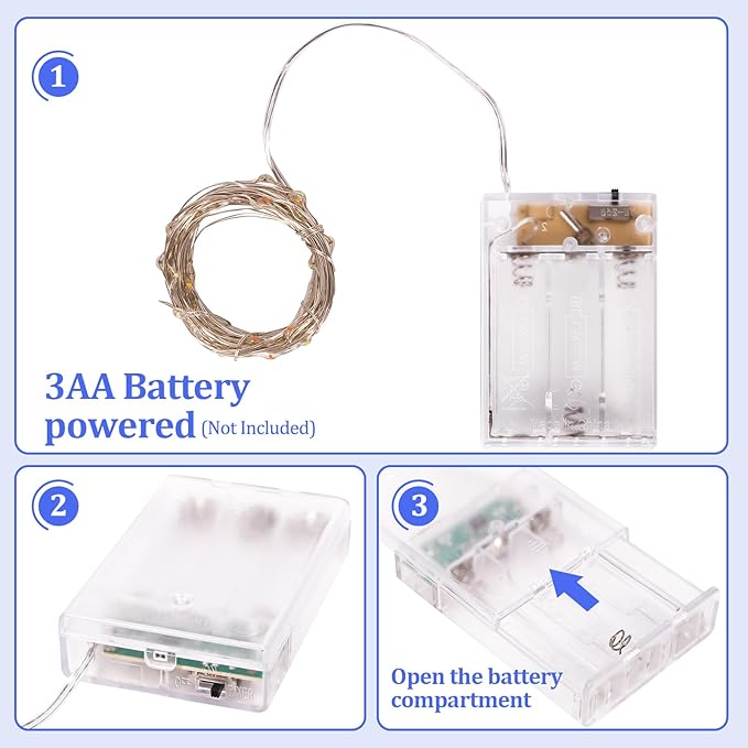 Timer Led String Light,2 Pack Mini Battery Powered Silver Wire Starry Fairy Lights,Battery Operated Lights for Bedroom,Christmas,Parties,Wedding,Christmas Gift Decoration(5m/16ft Cold White)