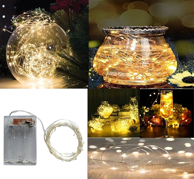 2 x 50LEDs Fairy Lights Battery Operated, Silver Wire 2 Mode Chains String Lights for Bedroom Christmas Party Decoration (Warm White, 16.4)