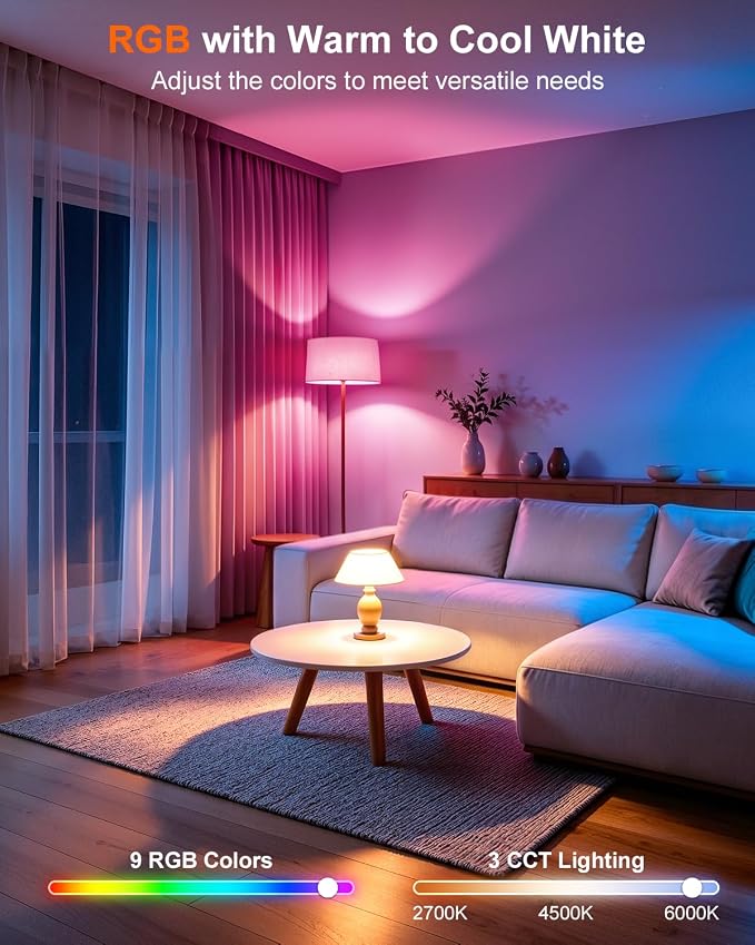 DUSKTEC Color Changing Light Bulb, LED Light Bulbs 100 Watt Equivalent with Remote Control, 9 RGB Colors & 3CCT, DIY/Timer/Sleep Mode,12W, 1300 Lumens, A19 E26 Lightbulbs for Home (4 Pack)