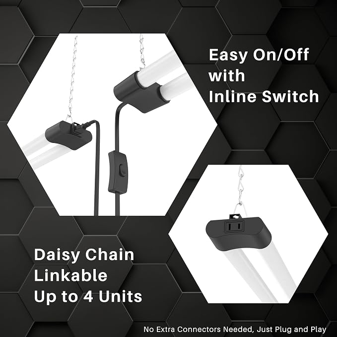Quarterback 4FT 40W LED Shop Light with Inline Switch Dual Tube Lightweight Daylight White 5000K Surface or Suspension Mount for Garage Workshop Basement (4)
