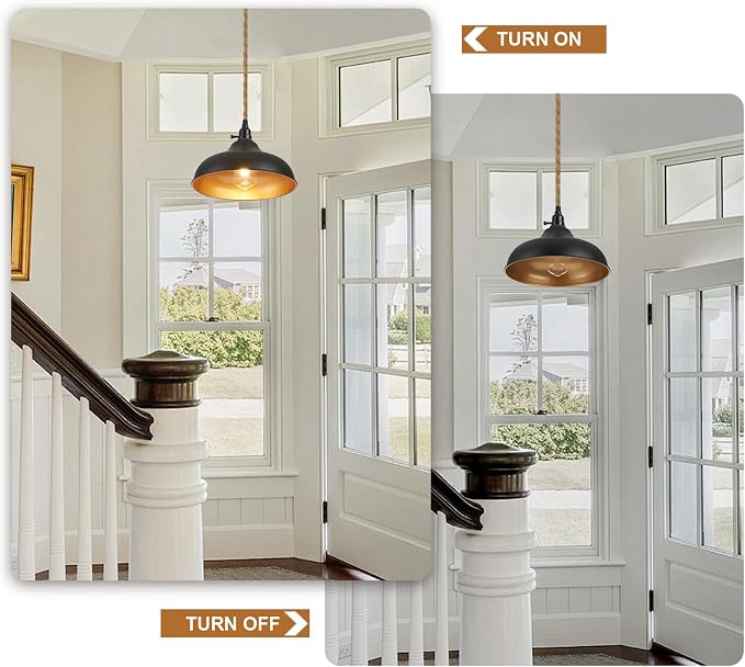 3 Light Plug in Pendant Lights Dome Hanging Lamp with Switch 22 Ft Long Hemp Rope Farmhouse Pndant Light Cord Lighting Fixture DIY Hanging Light
