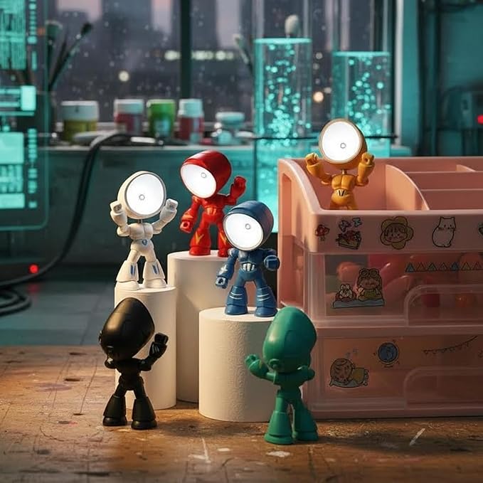 Lonely Robot Cartoon Cute Robot Design Companion Table Light, LED Mini Night Light Lonely, 2 in 1 Magnetic Base Creative Table Lamp (5Pcs)